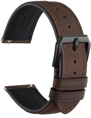 WOCCI Uhrenarmband, Echtes Leder, Dunkles Futterleder, Schnellverschluss, Armbandbreite 18mm 20mm 22mm