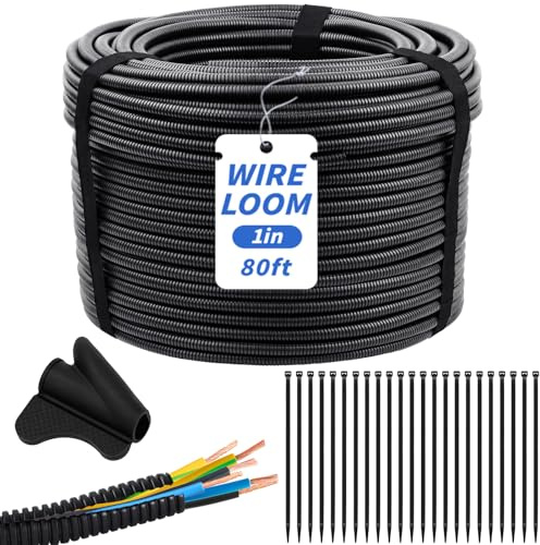 100FT Blue Split Wire Loom Tubing, 3/4 Inch Wire Protector Tubing, Automotive Wire Flexible Conduit Cord Covers with Installation Tool 50 Cable Ties for Marine Agriculture Electrical Cable Protection