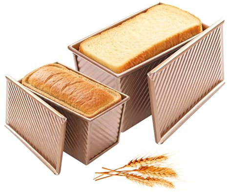 eupdd 2 Pièces 1000g & 450g Moules Pain de Mie avec Couvercle | 32x12x12cm & 20,8x11,8x11cm, , Moule à Pain de Mie Antiadhésif en Acier Carbone pour Toasts, Sandwichs et Pâtisseries