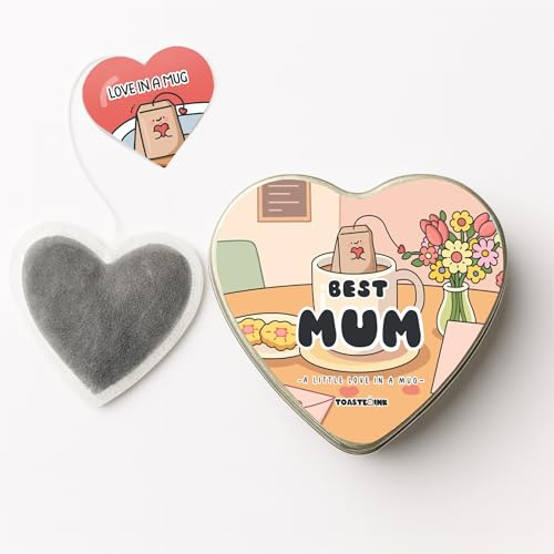 Best Mum Gift – Heart-Shaped Tea Bags in Handmade Loose-Leaf Gift Tin (Set of 5) – Mother’s Day Tea Gift (Lemon & Ginger Tea)