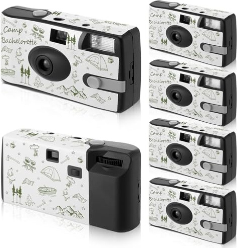 Konohan 4 Pack Camp Bachelorette Party Favors Camping Bachelorette Bridesmaid Gifts 35 mm Single Use Film Camera with Flash Disposable Camera for Gathering Wedding Travel Party Supply