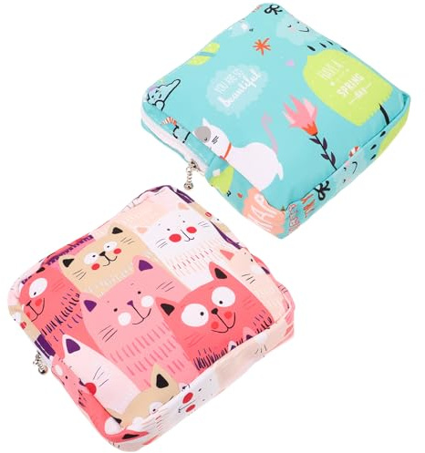 NIYANGLE Sacchetti Porta Assorbenti Igienici Impermeabili Cerniera, Set da 2 Pezzi Tascabili e Portatili per Prodotti Femminili, Borse Salvaspazio per Viaggi, Scuola e Stili multipli