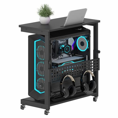 Computer Tower Stand,2-Tier ATX-Case PC tower Stand with Slot & Hooks