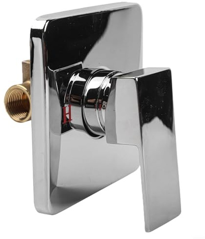 Lapiglo Válvula mezcladora de ducha oculta de latón Cuerpo montado en la pared Mezclador de agua fría caliente con un solo mango cuadrado diseño incrustado para baño negro (plata)
