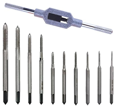 11 Pack Mini Machine Hand Drill Tap Set with Adjustable Wrench M1-M3.5 | Mini Screw Tap Set Straight Fluted Hand Screw Thread Wire Tapping Tool Kit for Woodworking Repair Mini Tap and Die Set