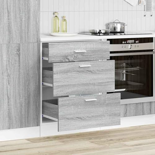 ATOMSTACK MAKER köksunderskåp Lyon grå Sonoma, 60 x 46 x 81,5 cm, trämaterial med justerbara fötter och 2 lådor – modern, robust, fuktbeständig