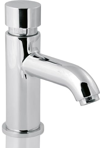 Deva Vision Chrome Non Concussive Push Button Basin Tap Public Toilet Bathroom Ensuite - Dementia Alzheimer’s Water-Saving Press Safety Faucet Sink Silver – 12 Year Warranty VSN123