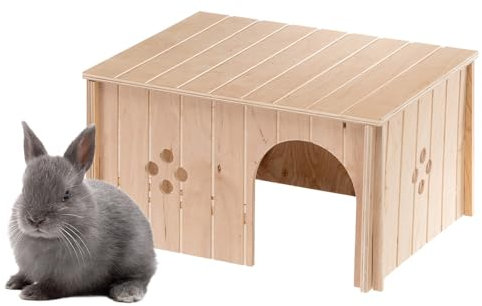 Ferplast Kaninchenhaus, Kaninchenkäfig Zubehör, mit Flachdach und Belüftungslöchern, im Bausatz, 37 x 27,7 x H. 20 cm, SIN 4647 Holzhaus Kaninchen