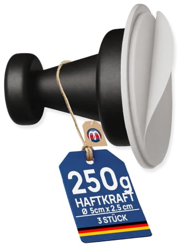 Magnosphere Starke Magnethaken mit sk/Metallscheiben 8 v/Farben, Ø 2,5 cm - 3er Pack - idealer Helfer für Küche, Bad und Büro, Farbe:schwarz