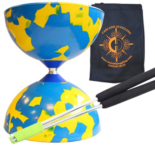 Diablo Diabolo-Set aus Gummi, mit Aluminium-Stäben und Tragetasche, Blau und Gelb