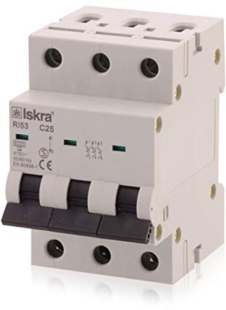 Sicherungsautomat Leitungsschutzschalter MCB Eco-Line, 25A, Typ C, 3-polig, 400V, bietet effektiven Schutz, 1 Stück