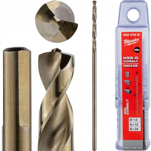 Milwaukee HSS-G Red Cobalt - Broca para metal (DIN 338, 10 unidades, 1,0 x 34 mm, HSS-G Co