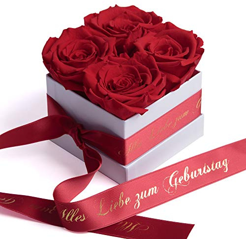 Infinity Rosenbox Alles Liebe zum Geburtstag - Blumenbox mit infinity Rosen haltbar 3 Jahre - Geburtstagsgeschenk für Freundin (Alles Liebe zum Geburtstag, Weiß-Rot)
