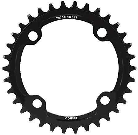 Fahrrad Kettenblatt, 32/34/36/38T BCD 104 Aluminiumlegierung Mountainbike Stahl Single Crank Kettenblatt Fahrrad Ersatzteile(38T-Schwarz)