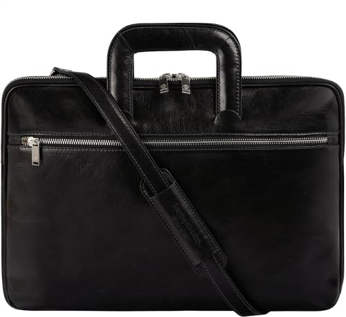 Time Resistance Schlanke Aktentasche aus Leder – Handgefertigte Italienische Computertasche aus Leder – Laptoptasche