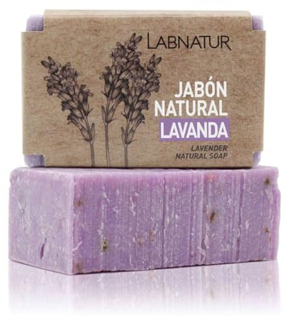 Jabón Natural de Lavanda – Vegano y Artesanal - Labnatur | Con Lavanda y Aceites de Oliva y Coco – Hidrata, Suaviza y Relaja – Calmante y Aromático – Hecho en España – 100 g