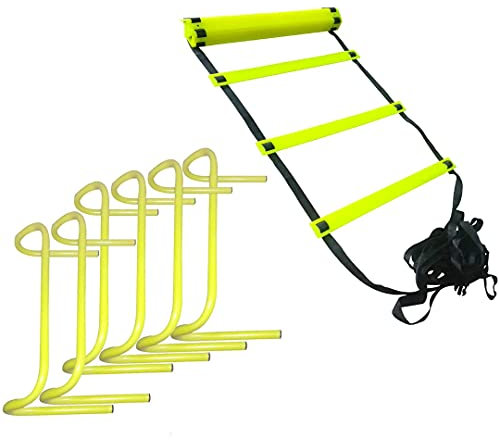 Kalindri Sports Geschwindigkeitstraining, Hürde, Fußball-Trainingsset, 30,5 cm, verstellbare Leiter mit 4 m, 6 Stück