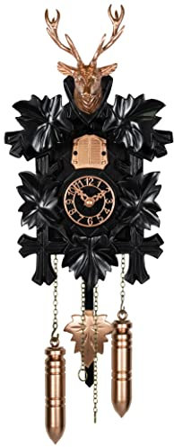 Trenkle Orologio a cucù al quarzo 5-foglie, testa di cervo con musica