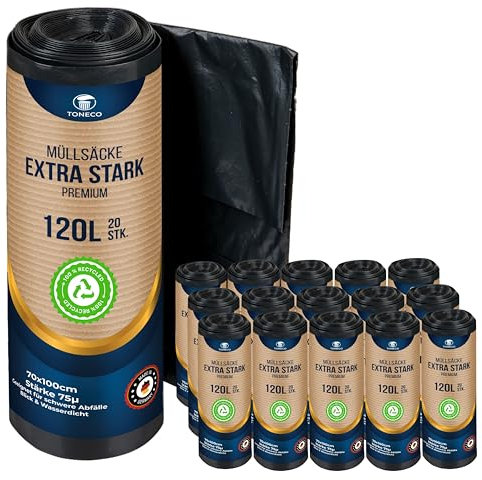 Profi Müllsäcke 120L - EXTRA STARK - 70 μ - bis 30 kg belastbar - 300 Stk - reißfeste Müllbeutel 120L - stabile Mülltüten 120L - 20 bis 600 Säcke wählbar (300)