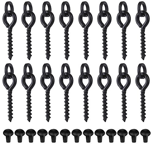 Dzsomt Karpfen Zubehör Stücke 30 Köderschrauben mit 60 Stücke Hook Stops Köderschraube Kreis Köder Angelhaken Stopper Angelzubehör Set Haken Schraube für Köder Haken(Schwarz)