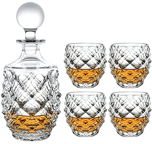 Decanter Whisky Decanter Set Bicchiere da Whisky in Cristallo,Decanter Serie Mirror,Bottiglia di Vino in Stile di Fascia Alta,con Tappo di Chiusura (Color : Clear, Size : Bottle+4 Cups)