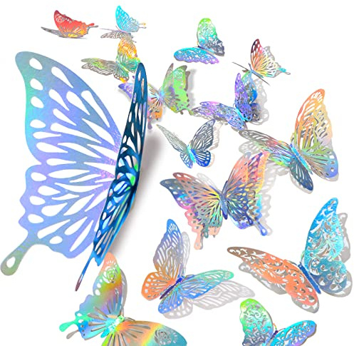 60 Pcs 3D Schmetterlinge Deko Schmetterling Wanddeko Aufkleber mit glänzenden Silber Schmetterling Abziehbilder Klassenzimmer Dekor mit Set 5 Stil DIY Man Made abnehmbare dekorative Papier (Silber)