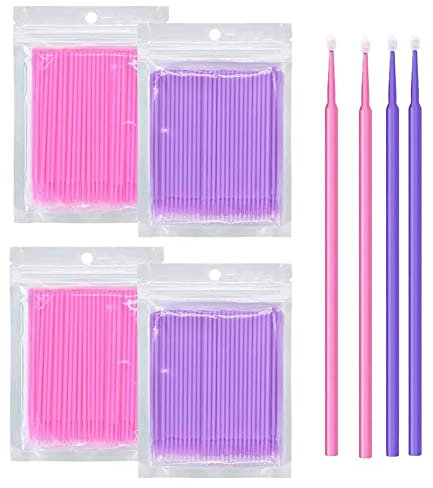 400 PCS Micro Applicator Brush Bendable Makeup Mascara Brush for Eyelash Extensions, 2 Colors (Head Diameter: 2.0/1.5 mm)