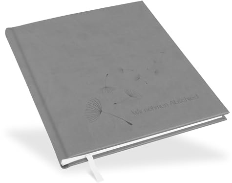 Marthiesens® Kondolenzbuch in grau | Blindprägung Wir nehmen Abschied mit Pusteblumen | wattiertes Hardcover | Format 21 x 25 cm | 100 Seiten (50 Blatt) hochwertiges Papier