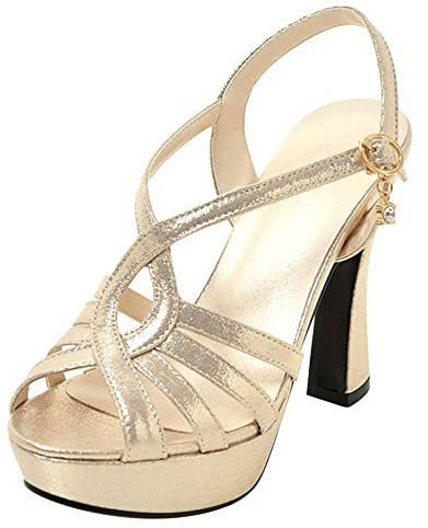 Sandalias para Mujer de Tacón Alto, Sandalias Punta Abierta Moda Tacón Luis XV Zapatos de Fiesta con Plataforma Hebilla Lentejuelas 107 Oro Talla 32 EU