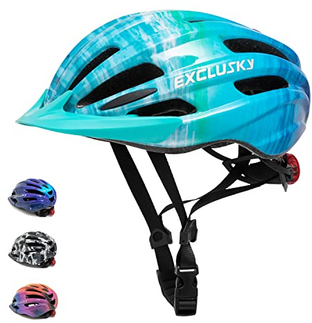 Exclusky Fahrradhelm Kinder Jungen 50-57CM Kinder Fahrradhelm mit Licht Kinder Fahrradhelm mit Visier Fahrradhelm Mädchen Mehrere Belüftung Helm Kinder 5-13 Jahre