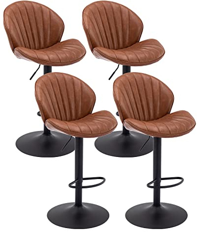 chairus Barhocker PU Leder Drehbar Höhenverstellbar Fußstütze 4er Set Braun | PU-Leder-Bezug, 360° drehbar, höhenverstellbar, mit Fußstütze, für Küche, Theke