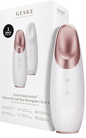 GESKE | Dispositivo energizzante effetto caldo e freddo SmartAppGuided™ | 6 in 1 | Dispositivo per massaggio oculare | Massaggiatore contro le occhiaie | Tratta borse e palpebre cadenti