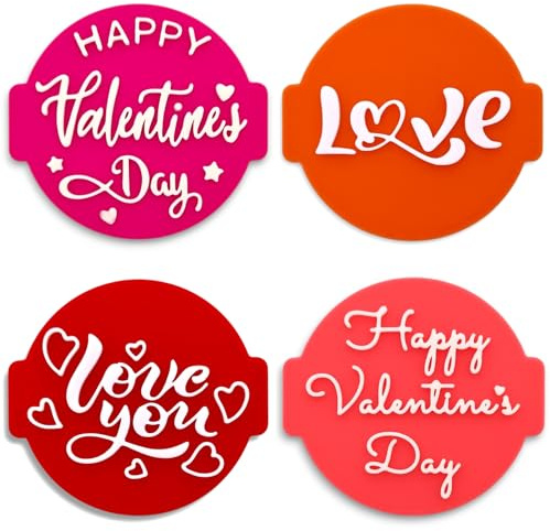 Happy Valentines Day (Set of 4 Stamps) Embosser Stamp for Fondant, Icing, Cupcake, Cake, Biscuits, Decoration