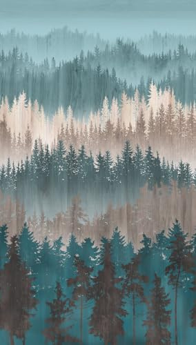 Livingwalls Travel Styles Vliestapete - Waldtapete in Blau und Braun - skandinavische Wandtapete für verschiedene Räume in 1,59 m x 2,80 m