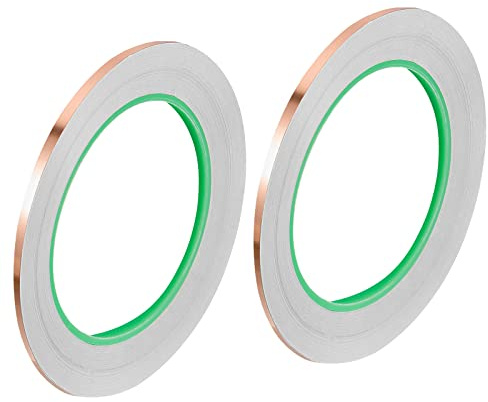 PATIKIL Cuivre Ruban 0,12 Pouce x 27 Yards 0,05 Épais Cuivre Feuille Ruban Double Face Conducteur Adhésif EMI Blindage pour Électronique, Circuits, Mise à Terre Paquet de 2