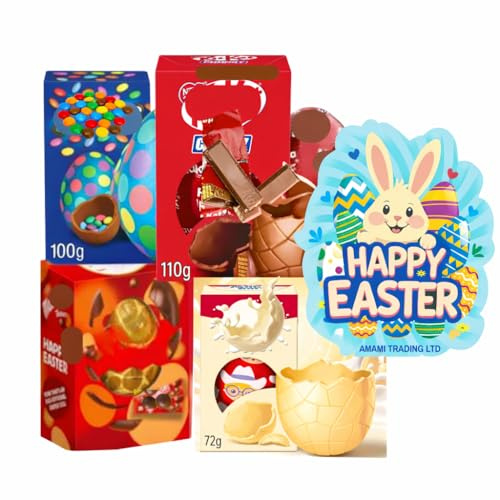 Easter Eggs Bundle (Pack of 4) - Chocolate Easter Eggs 2025 - Kids Men Women Family Easter Egg Hunt - Milk Chocolate - White chocolate