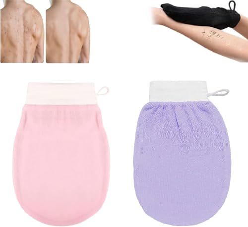 Skin Exfoliating Glove,Shower Body Scrubbing Mitt,Deep Exfoliating Glove for Body Men Women (2 Pcs-K)