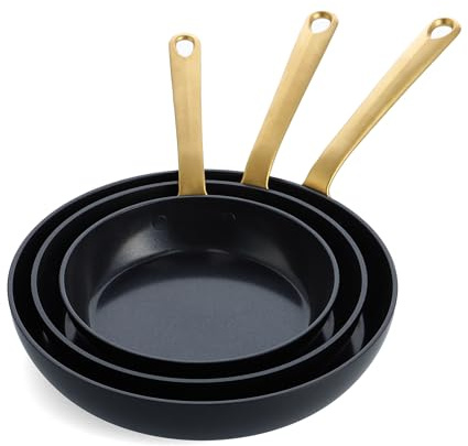 Greenpan Craft Healthy Ceramic Non-Stick Frying Pan Skillet Set with Pan Protector, 20 cm, 24 cm & 28 cm, Egg Pan, PFAS-Free,Metal Safe,Cast Stainless Steel Handle,Induction Suitable,Oven Safe,Black