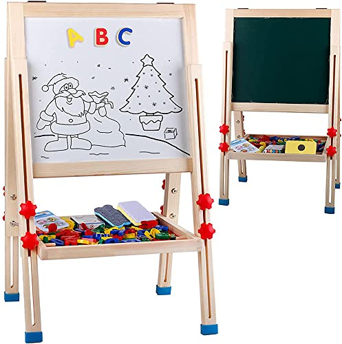 Astrowinter Wooden Art Easel for Kids (Double Sided) - Standing Magnetic Whiteboard Chalkboard Small Toddler Toys AW-048-UK-E