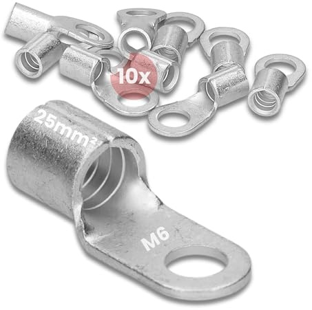 Kalitec 10x Quetschkabelschuh 25mm² M6 - Unisoliert DIN 46234 Kupfer | Ringkabelschuh Q-Serie für Dornpressung - Für feindrähtige Leiter & Schaltschrankbau - Elektrolyt-Kupfer Kabelverbinder
