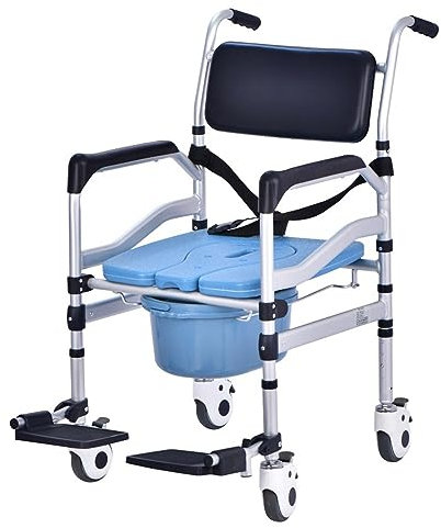YAXRO Pliable Fauteuil Roulant De Douche avec roulettes,Multifonctionnel Fauteuil Roulant pour Salle De Bain Douche Toilettes,Hauteur Réglable,pour Personnes Âgées Enceintes Handicapées C