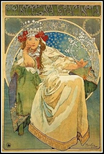 Diamond Painting Kits für Erwachsene, Malerei von Alphonse Mucha Prinzessin Hyazinthe 5D Kristall Diamanten Kunst mit Zubehör Werkzeuge, Bild DIY Kunst Handwerk für Wohnkultur Geschenk