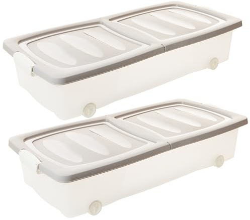 2friends Unterbettkommode mit Rollen 2er Set (32 Liter) Unterbett Aufbewahrungsbox Plastik Bettkasten mit Rollen, Deckel & Clip-Verschlüssen - Rollbox Unterbettbox, Transparent/Grau, Made in EU