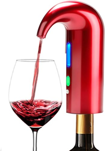 Decantador aireador de vino eléctrico recargable USB portátil, dispensador de vino automático para vino tinto, dispositivo de vertido de vino con bolsa para el polvo. (ROJO)
