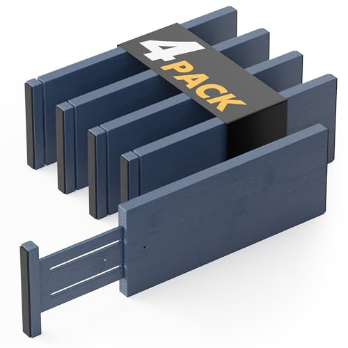 SpaceAid Schubladenteiler aus Bambus, 11,8 cm hoch, verstellbar, 31,8 cm - 43,2 cm, erweiterbare Organisation für Kleidung, Kommoden, Marineblau, 4 Stück