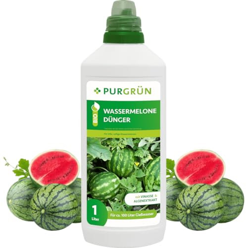 Purgrün® Bio-Wassermelone-Dünger 1 Liter – Saftig-süße Wassermelonen dank Spezial-Rezeptur – Premium-Flüssigdünger für den Bio-Anbau – Ohne tierische Inhaltsstoffe – Konzentrat für 100 Liter Wasser