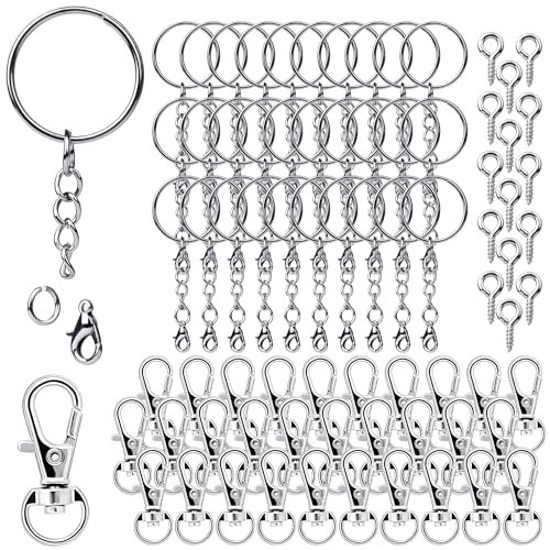 150Pcs Anneau Porte Clé Attache Porte Clé avec Chaîne Mousqueton Porte Clé Lot Crochet Porte Clef Kit Boucle Porte Clé Keychain pour Diy Bricolage Bijoux Support Perle Porte Clé Sacs Décor Argent