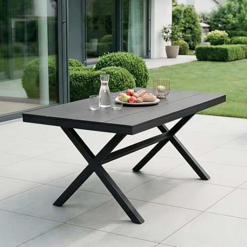 Gartentisch ISOLA, Schwarz – Outdoor Tisch wetterfest und strapazierfähig, Aluminiumgestell und WPC Holzoptik ideal für Garten, Terrasse und Balkon , einfache Montage, Balkontisch, Terrassenmöbel