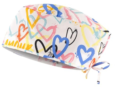 B-well Adelina Chirofano Beanie Krankenschwester Hüte Chirofano Frau in Apura Zubehör für medizinisches Personal (Farbige Herzen)