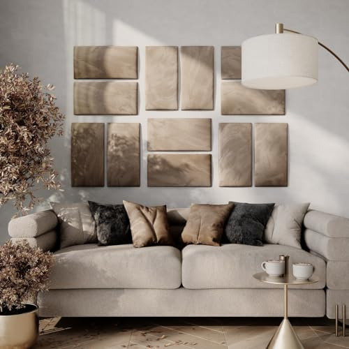 2er-Pack – Weiche Samt-Akustik-Wandkunst-Paneele | Echo-dämpfende, schallabsorbierende und schalldämmende Platten | Weiche Paneele | [2x Rectangle (25x50cm) | Beige]